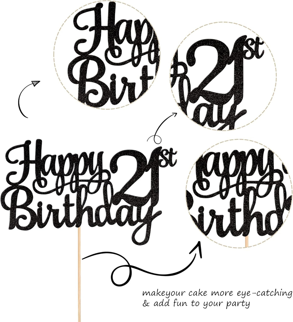 1 PCS Happy 21st Birthday Cake Topper Glitter Cheers to 21 Years Cake Pick 21 Fabulous Cake