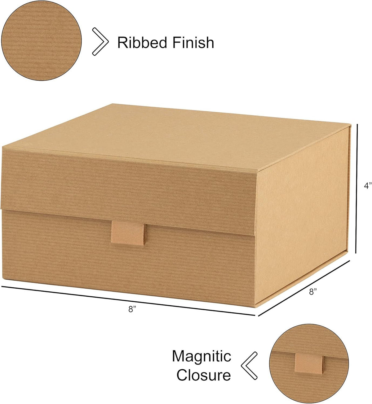 Purple Q Crafts 5 Pack Brown Kraft Ribbed Hard Gift Box With Magnetic Closure Lid 8"x8"x4" Square