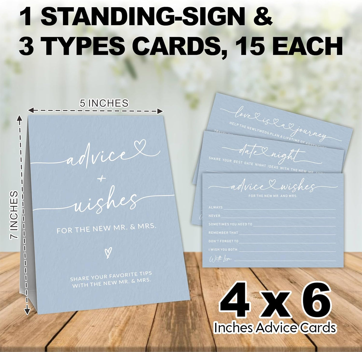 Wedding Advice Cards - Wishes For The New Mr & Mrs Wedding Advice Sign -A Standing Sign With 3