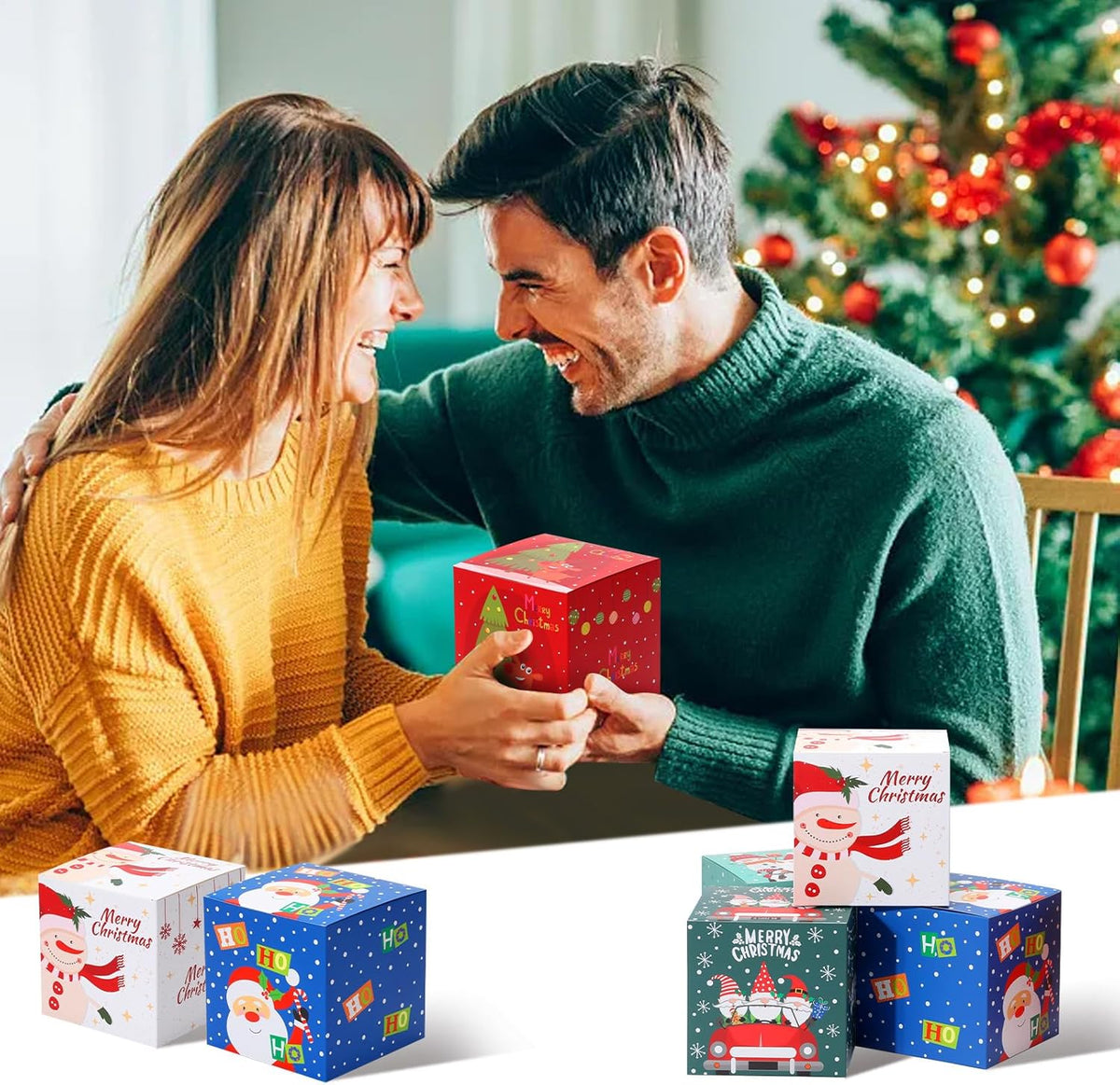 COTOPHER 20 Pcs Christmas Gift Boxes, 6" x 6" x 6" Xmas Candy Boxes for Gift Giving, Paper Treat