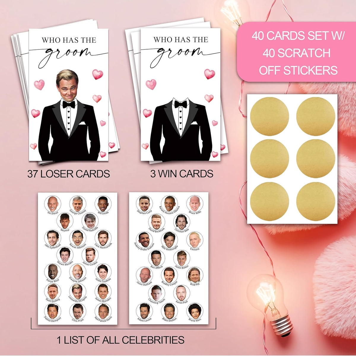 Who Has The Groom Birdal Shower Scratch Off Games, 41Pcs Cute Wedding Shower Scratch Off Games