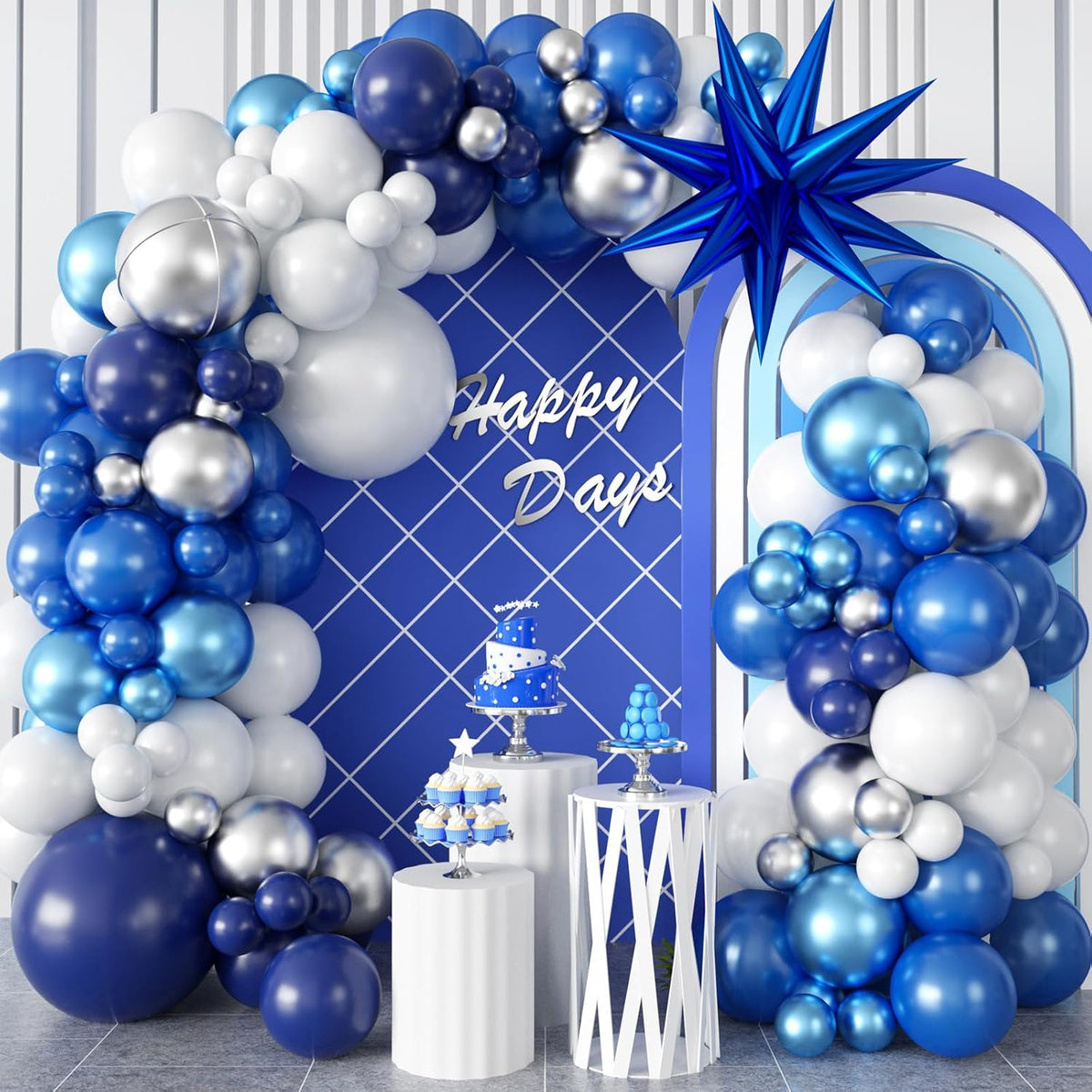 94Pcs Blue Balloon Garland Arch Kit Navy Blue Silver White Balloons Garland Kit with Metallic 4D