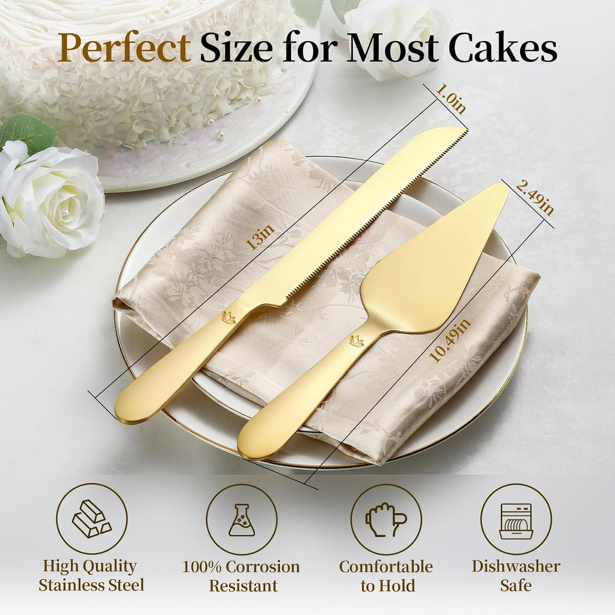 Cake Cutting Set for Wedding - Extended Cake Knife and Server Set Thickened Stainless Steel 13.0"