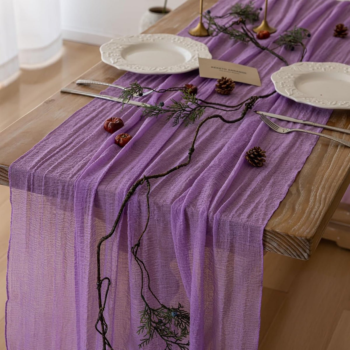 6pcs Lilac Gauze Rustic Cheesecloth Table Runner 120 Inch 10 FT for Wedding Baby Shower Bridal