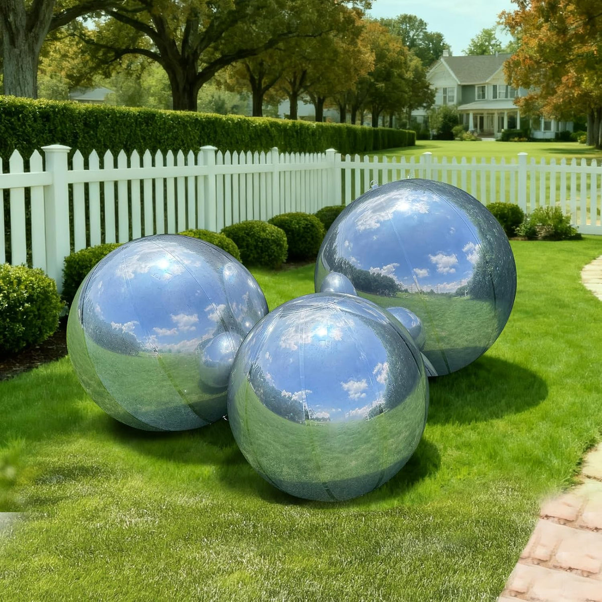 3PCS Silver Inflatable Mirror Ball, Big Shinny Balls Reusable Large PVC Disco Ball Balloon for