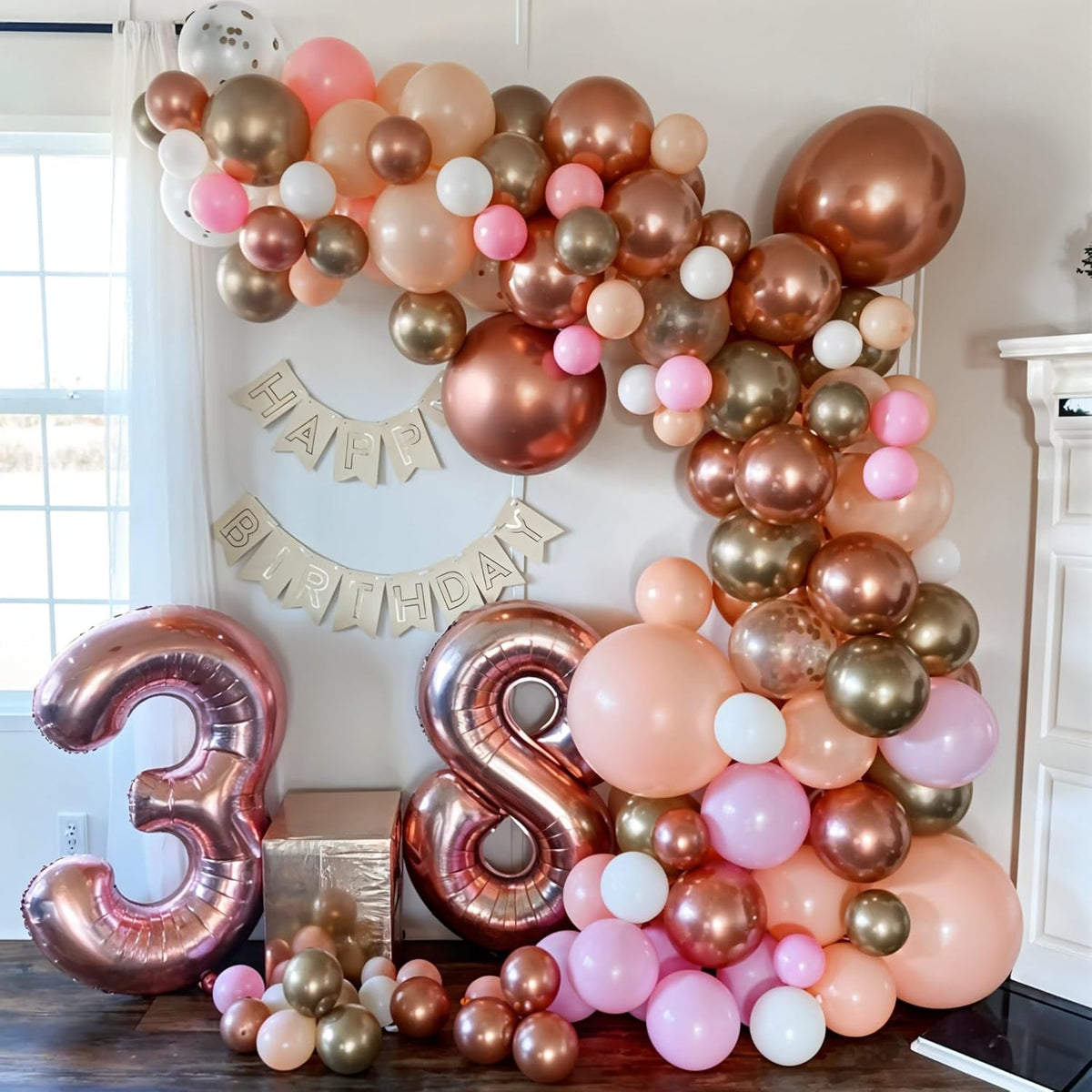 Rose Gold Balloons, 60 Pcs 12 Inch Nude Pastel Pink Balloons, Beige Metallic Gold Matte White