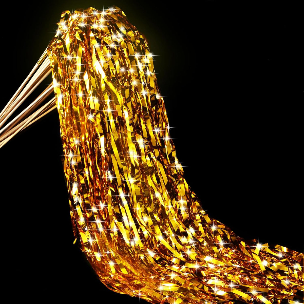 100 Pcs Wedding Fairy Wands with Bells Foil Tinsel Ribbon Stick Wands Tinsel Party Streamers with