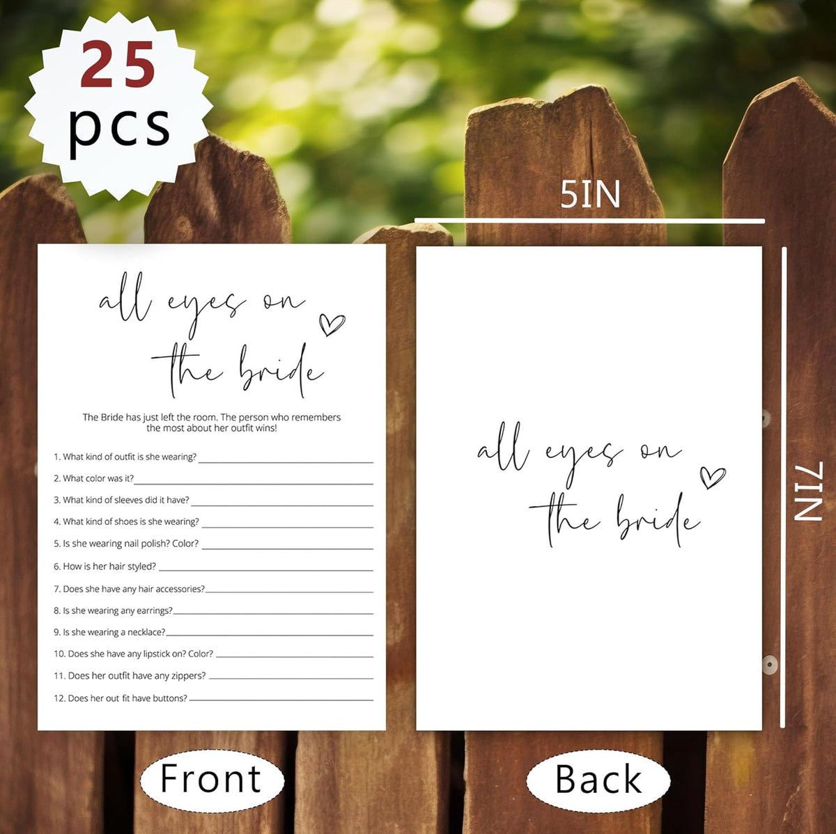 Bridal Shower Games, All Eyes On The Bride, 25Pcs Minimalist White Double-Sided Bridal Game Cards