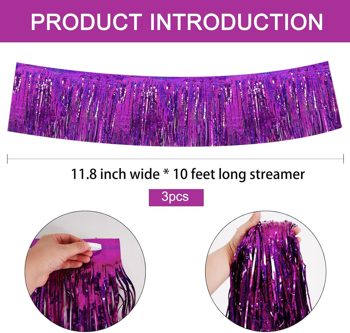 BEISHIDA 3 Packs Metallic Foil Fringe Garland Laser Purple Wall Hanging Tinsel Fringe Banners for