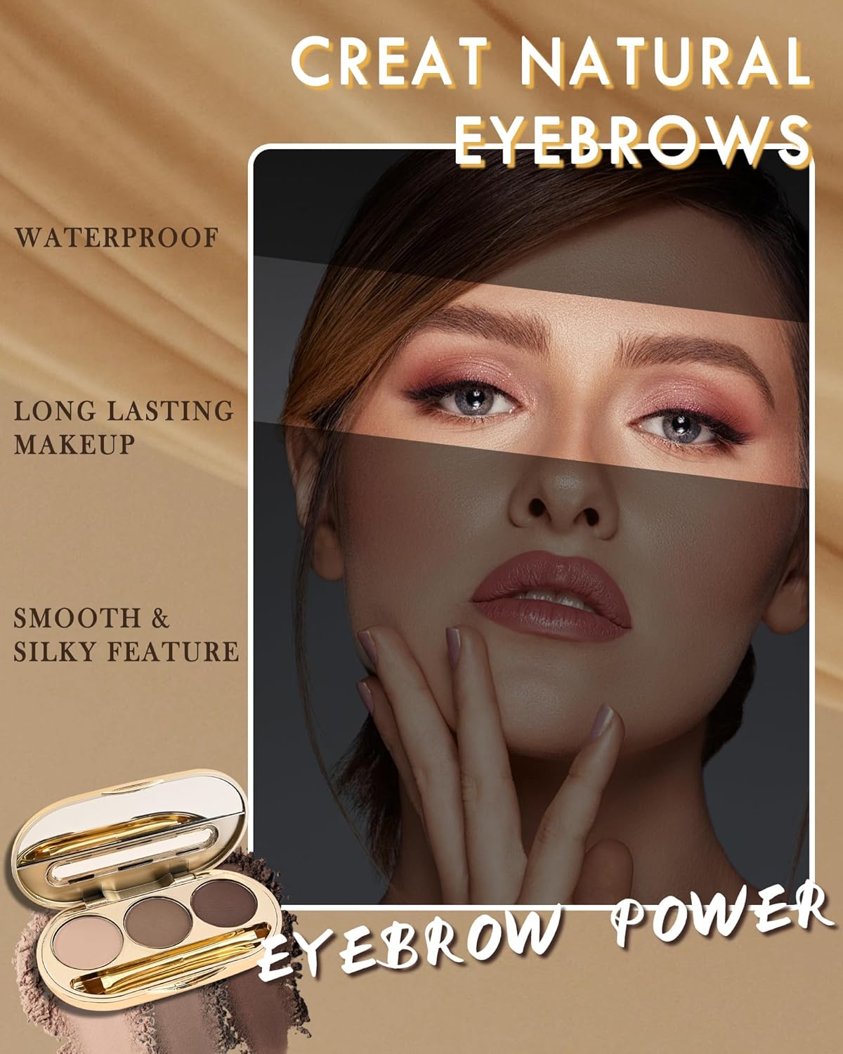 Eyebrow Powder Kit-3 Colors Eye Brow Tinting Powder Palette Long-Lasting Waterproof,Light Dark Grey