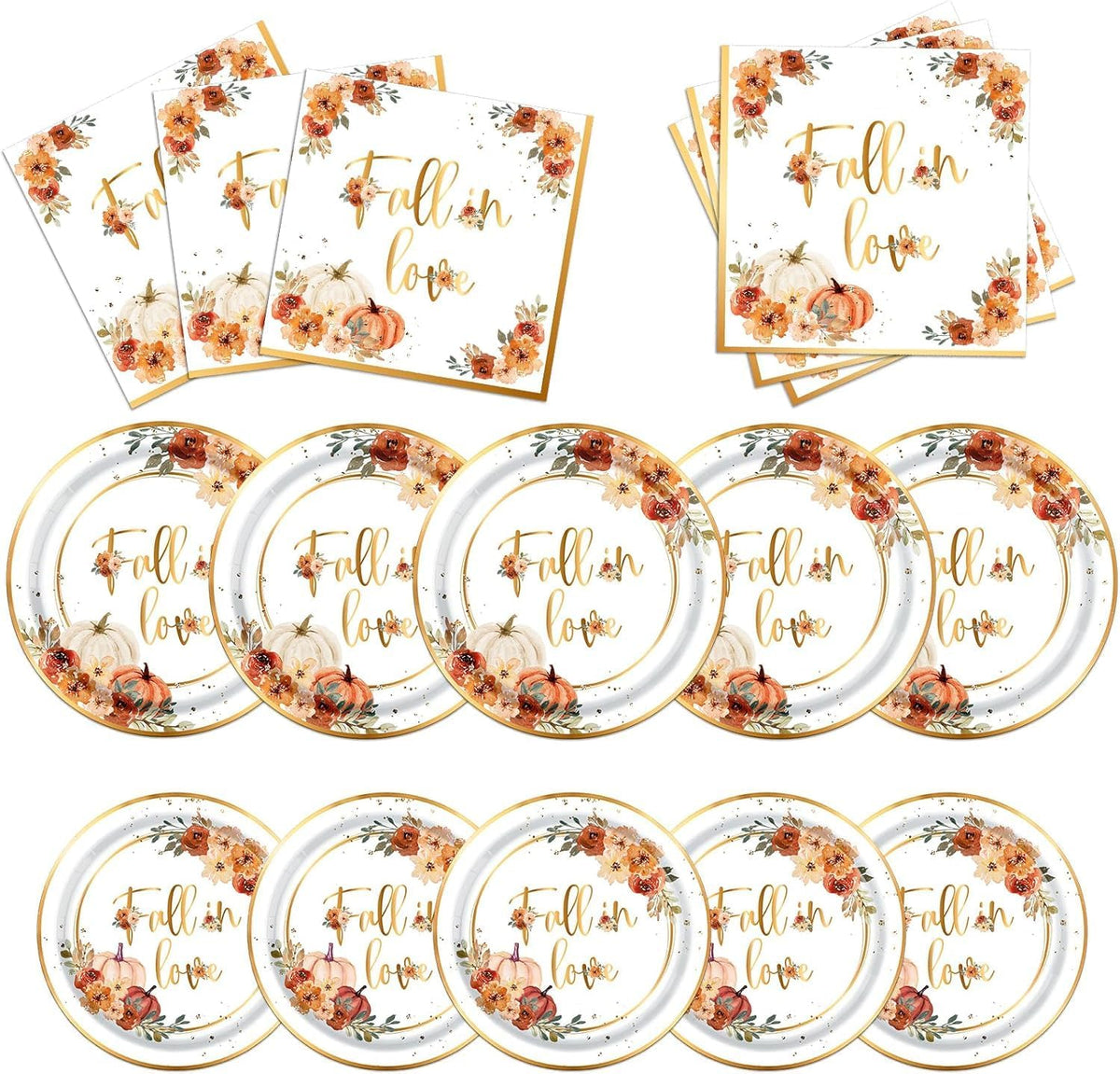 Fall In Love Bridal Shower Decorations - 60Pc Set Includes Plates, Napkins & More for Engagement