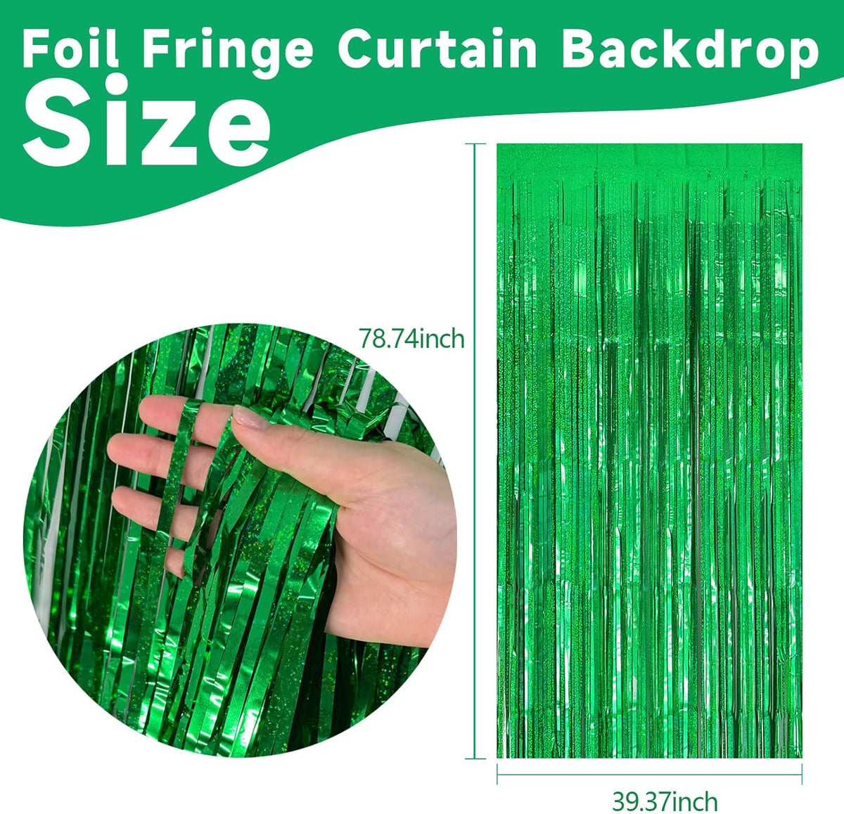 2 Pack Neon Green Birthday Decorations Foil Fringe Curtain Green Streamers for Glow Party