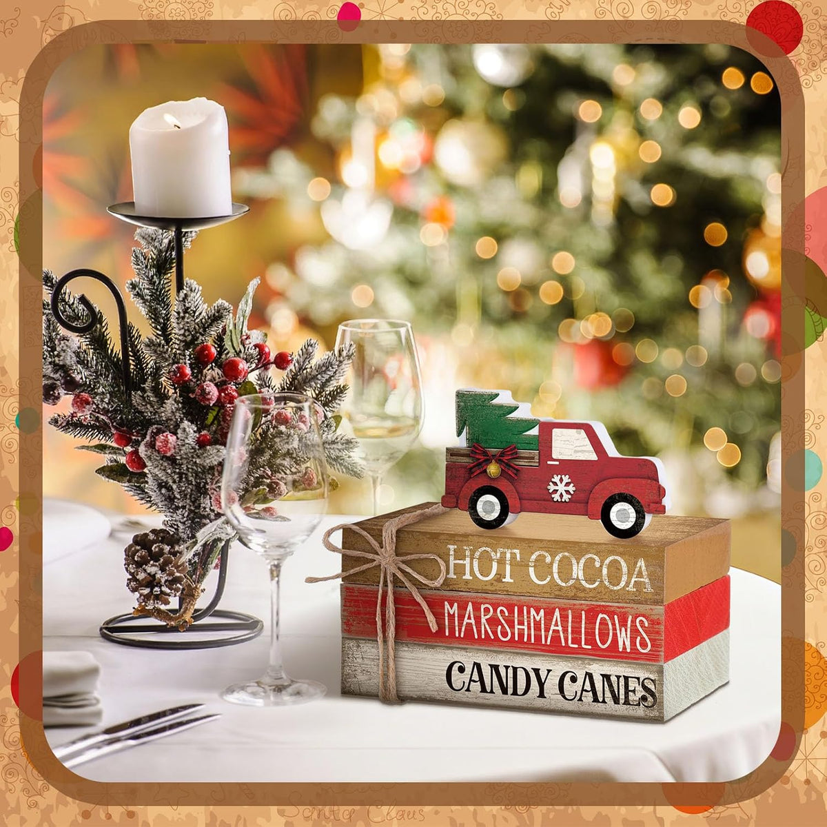 4 Pcs Christmas Table Decorations Red Truck Winter Tiered Tray Decorations Rustic Merry Christmas