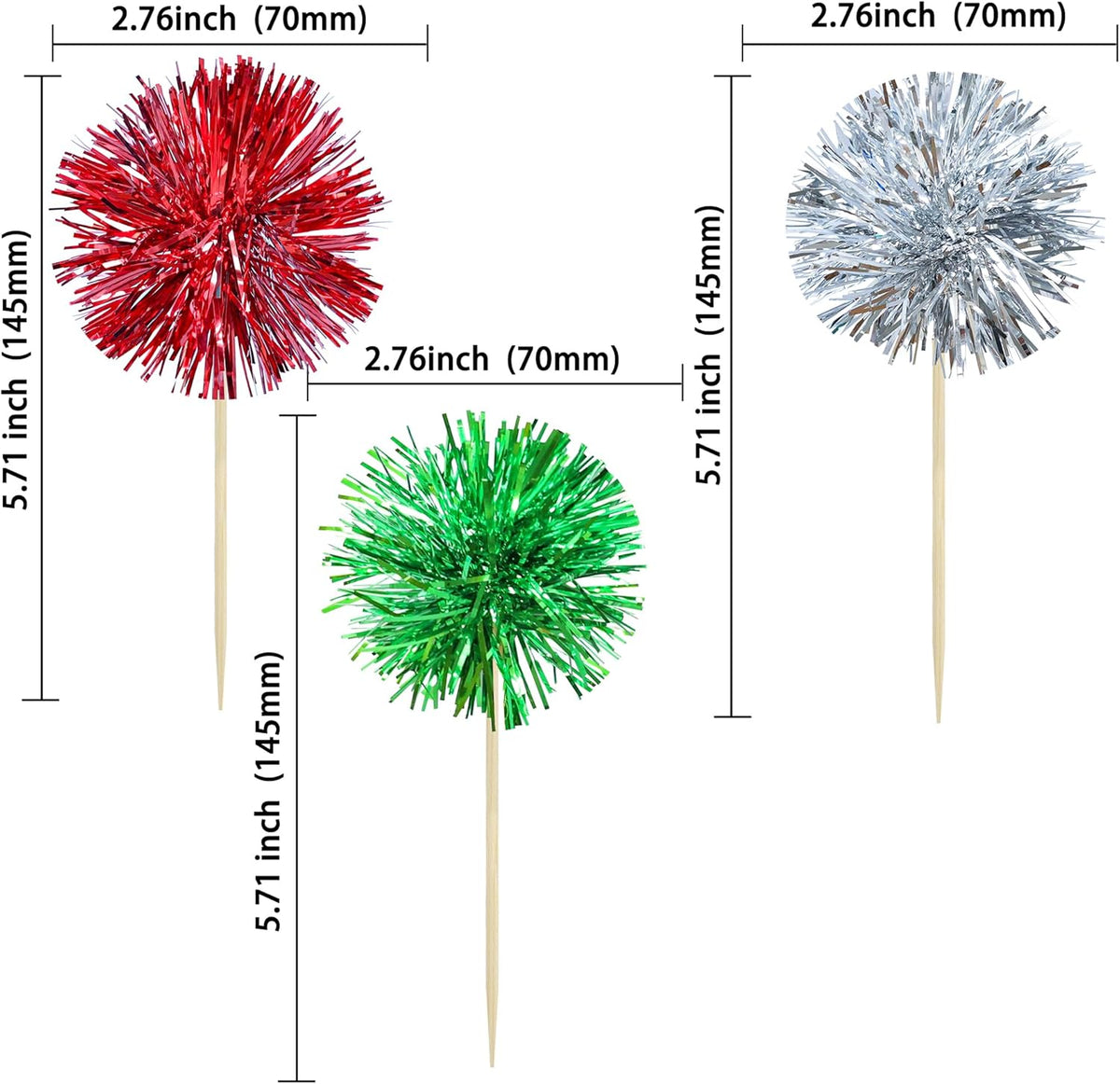 Gyufise 30Pcs Foil Firework Cupcake Toppers Sparkle Tinsel Cake Toppers Tinsel Drink Cake