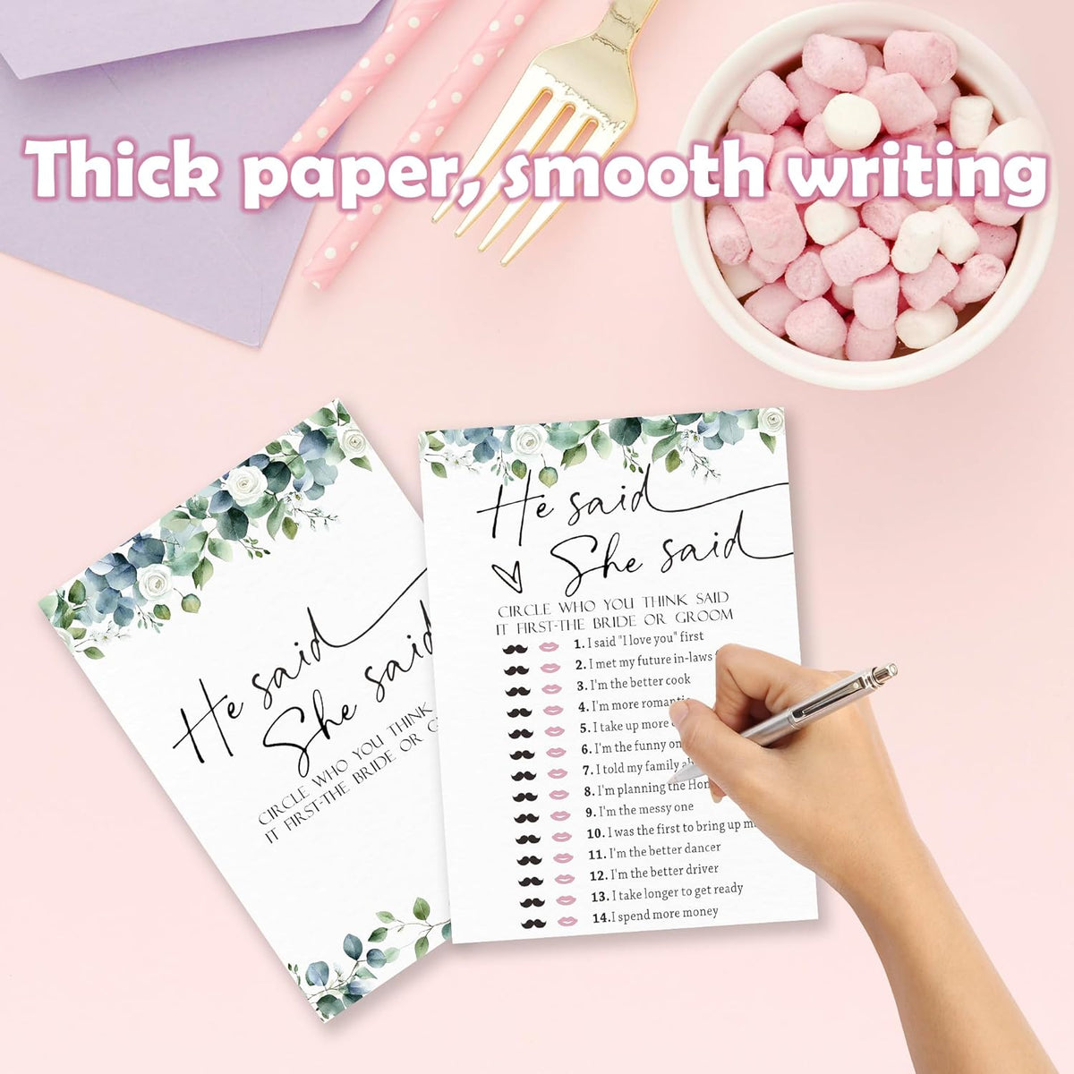 Would She Rather - Botanical Bridal Shower Game Cards - 50 Pcs Eucalyptus Leaves Game Cards - Funny