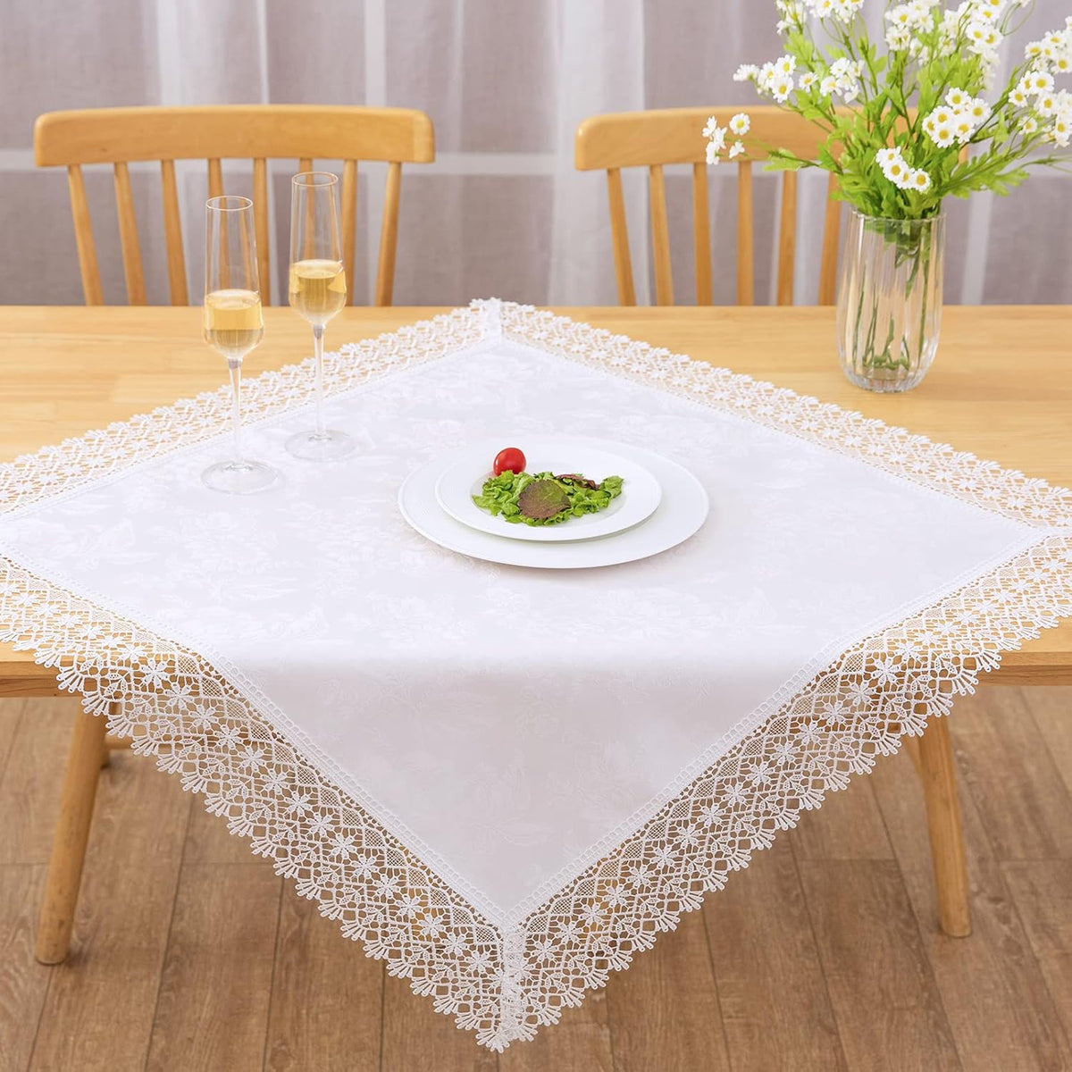 White lace Premium Square Farmhouse Tablecloth Waterproof OilProof SpillProof AntiShrink Soft