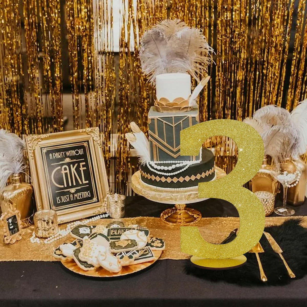 TONIFUL 11.8 Inch Gold Glitter Numbers Table Centerpieces 0-9 Birthday Party Decorations,Shining