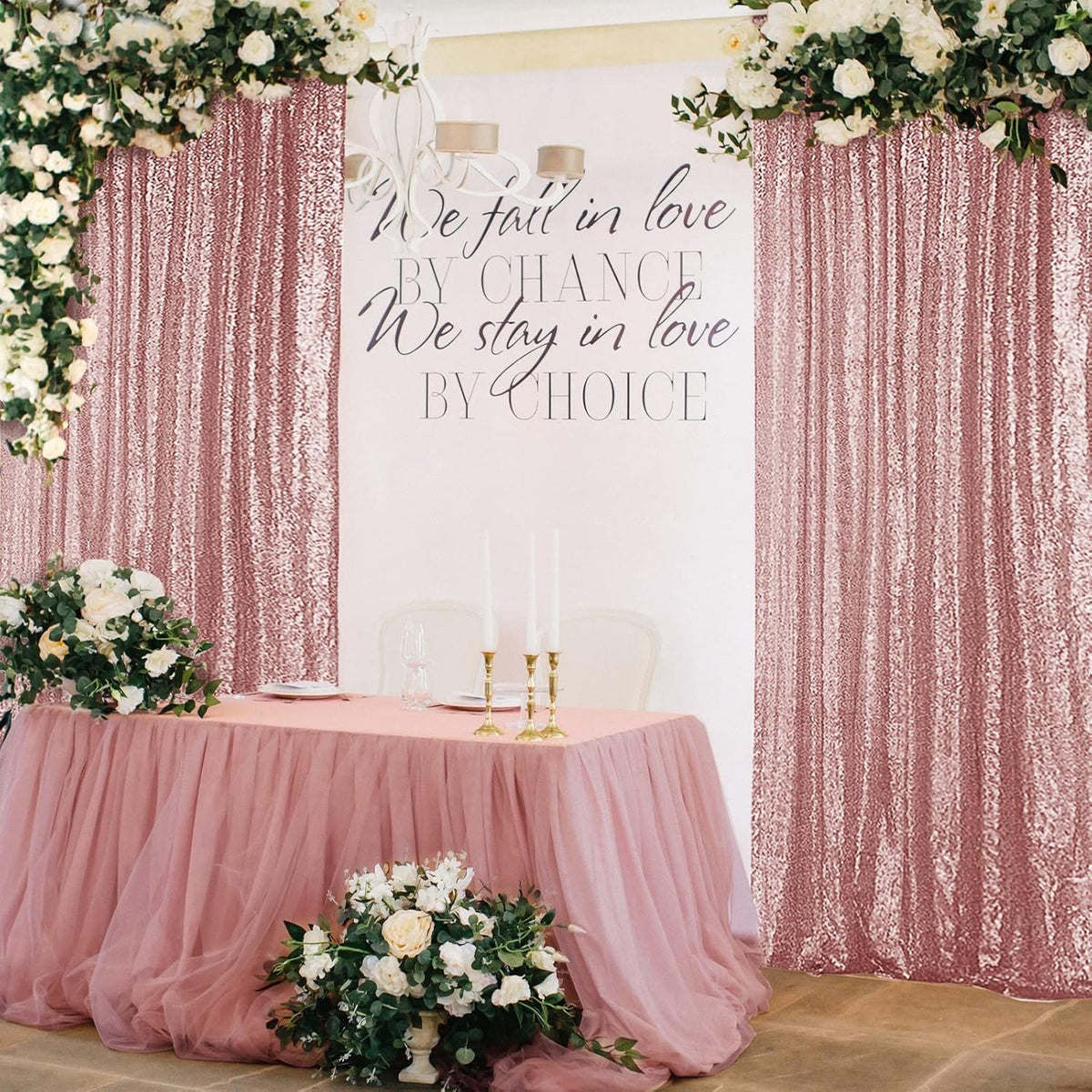 Hahuho Rose Gold Sequin Backdrop Curtain, 4PCS 2FTx8FT Glitter Backdrop Curtain for Parties