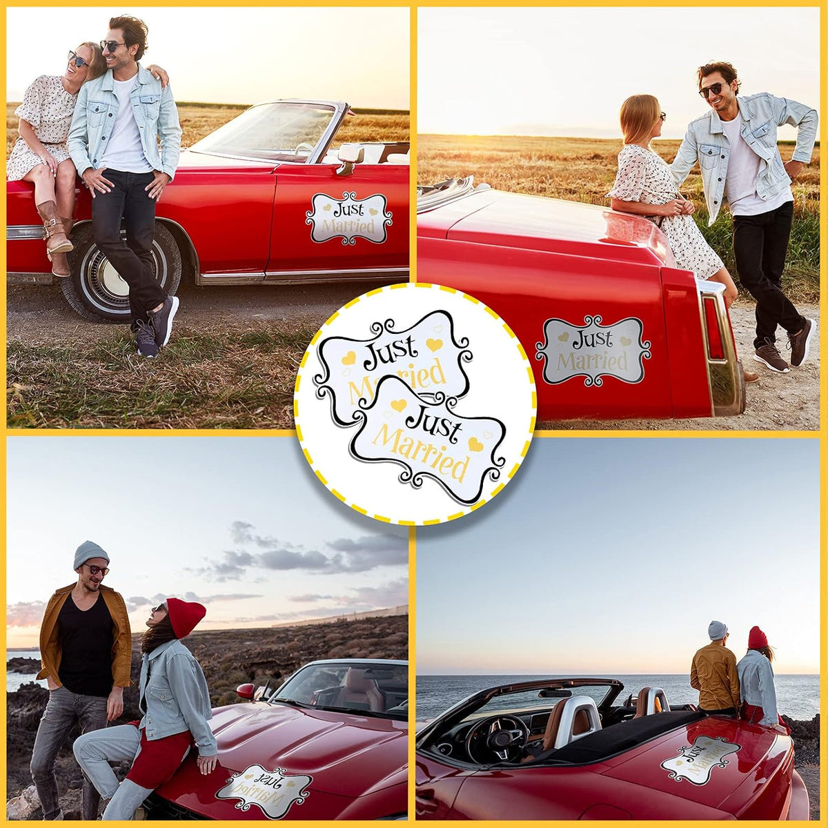 2 Pcs Large Just Married Car Decorations Just Married Car Magnets Sign Decoration 13.9 x 8.8 Inch