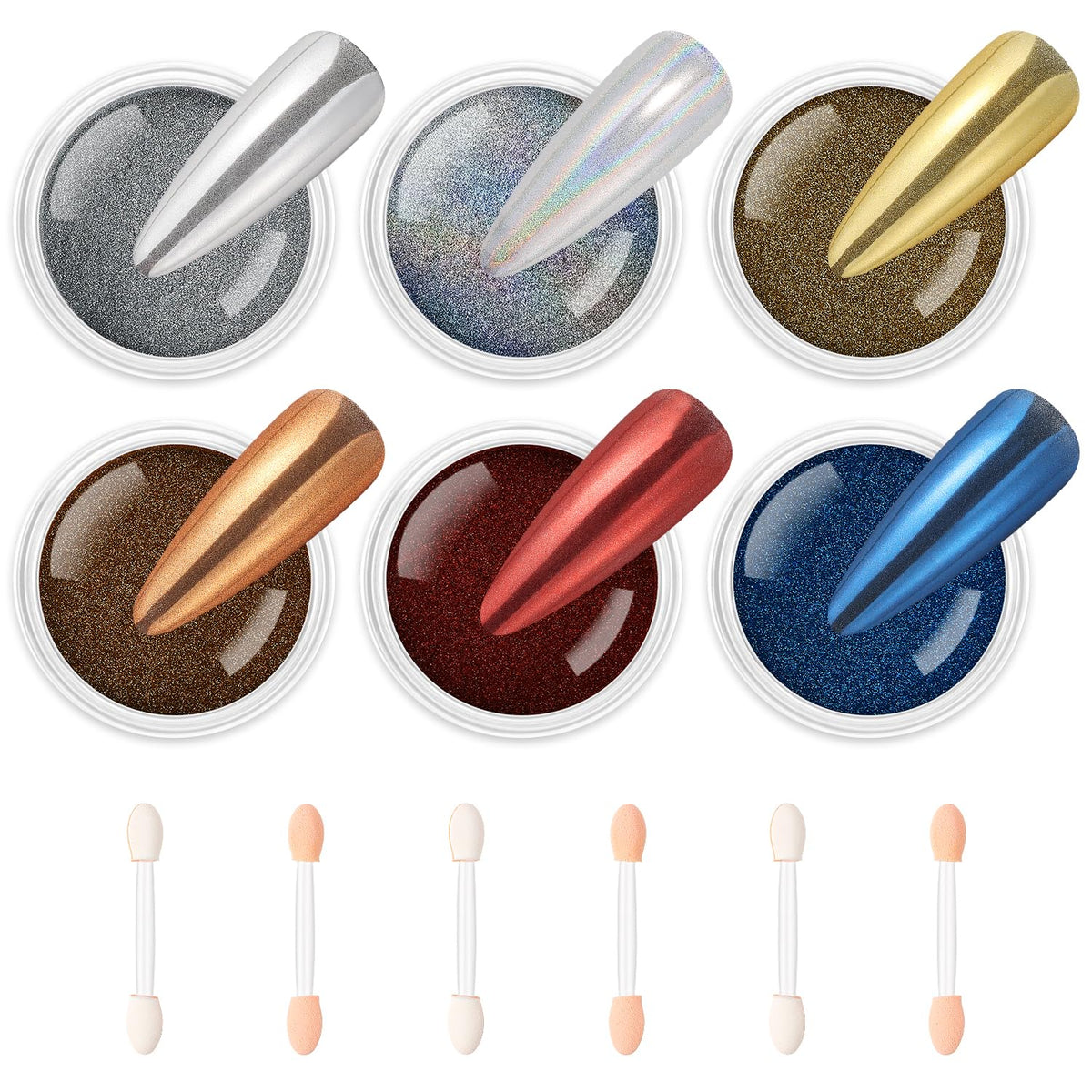 AIMEILI Chrome Nail Powder, Vegan, Cruelty Free, 6 Colors Mirror Effect Holographic Chameleon