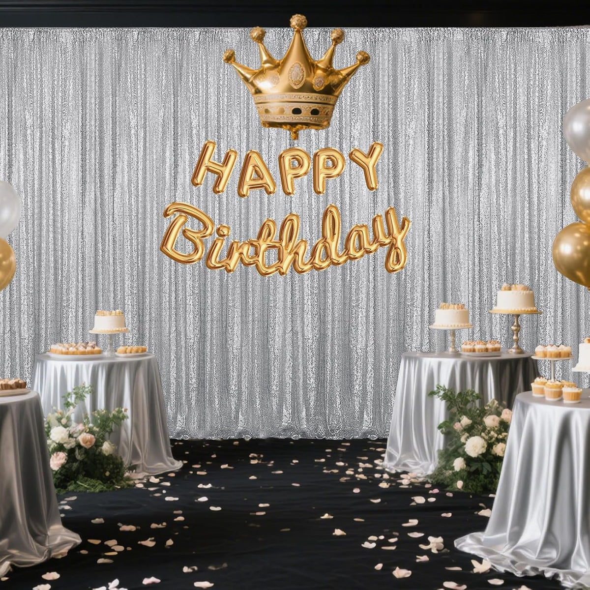 Silver Sequin Backdrop Curtain 4 Pieces 2FTx8FT Glitter Photography Backdrop for Party Wedding