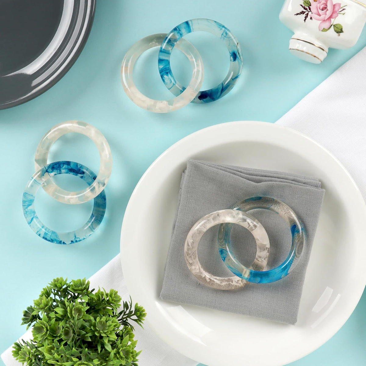 Set of 8 Epoxy Resin Napkin Ring - Interlocked Handmade Farmhouse Table Decor for Dining, Weddings
