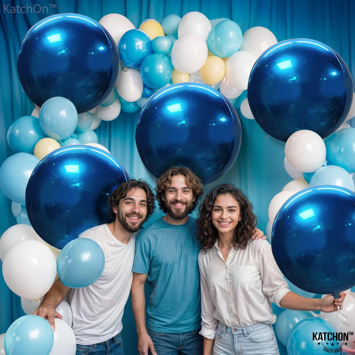 KatchOn, Mylar Metallic Blue Balloons - Big 22 Inch, Pack of 6 | Round Blueberry Balloons for