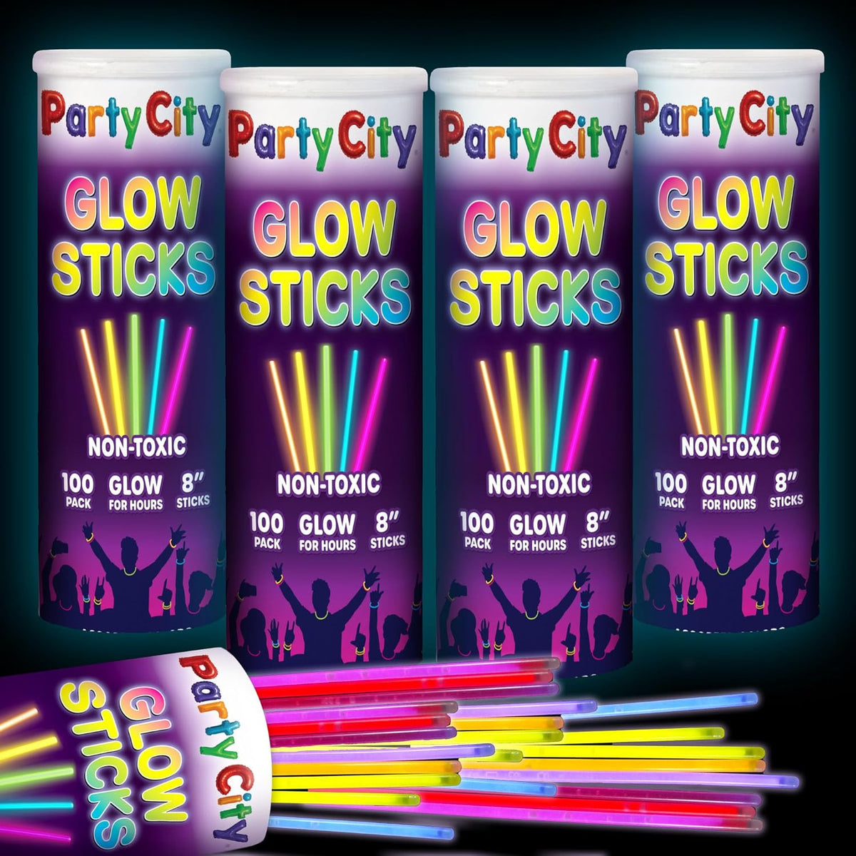 Party City 400 Glow Sticks Bulk Party Pack 8”– Neon Glow in the Dark Party Supplies, Glowsticks