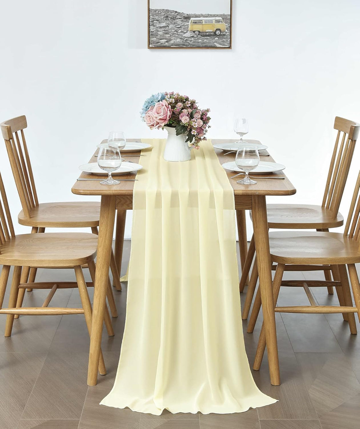 2 Pack 10Ft Light Yellow Chiffon Table Runner Sheer 29x120 Inch for Romantic Wedding Decor Bridal &