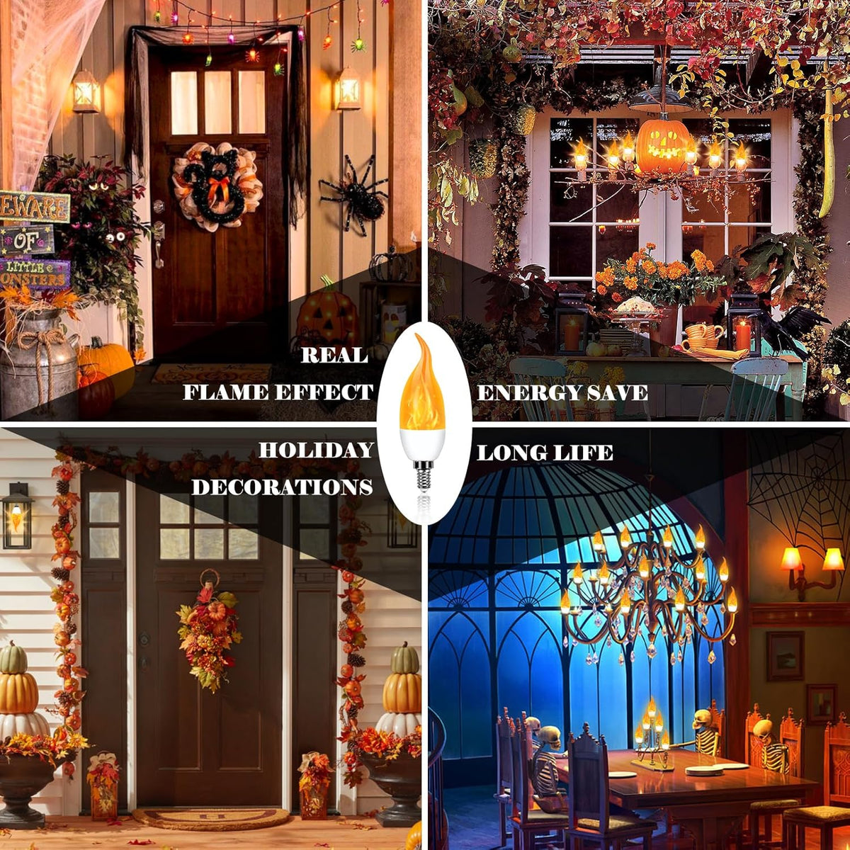 E12 LED Flickering Candelabra Flame Effect Light Bulbs - Upgrade Flicker Candelabra Torch Fire