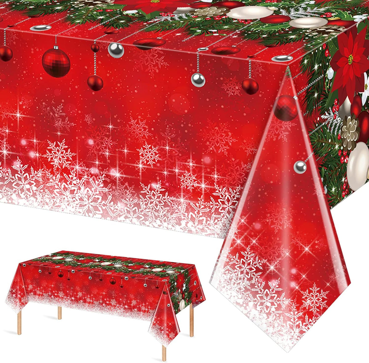 1Pieces Merry Christmas Tablecloth Plastic Christmas Tree Ball Table Cover Rectangle Winter
