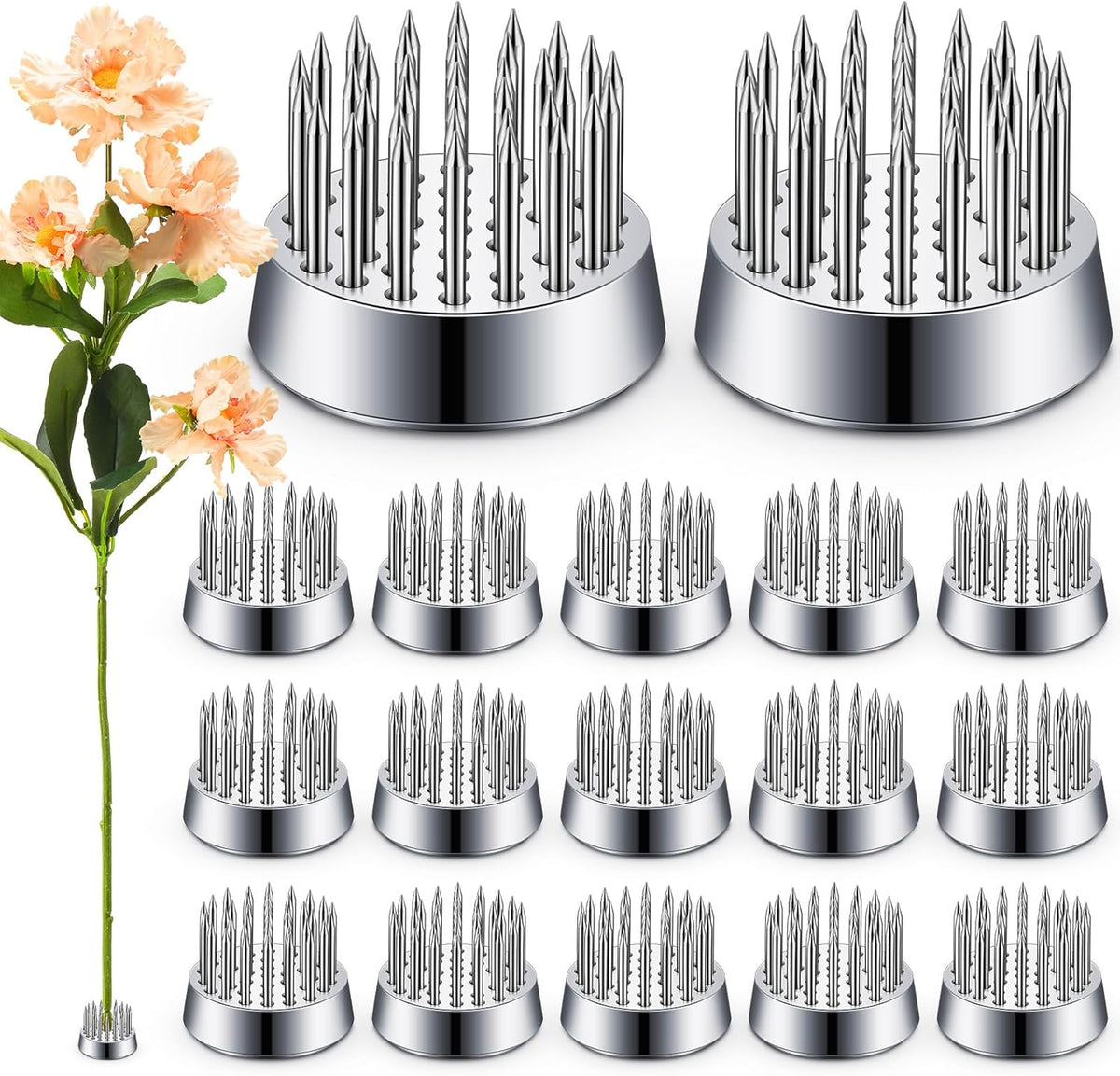 Kritkin 24 Pieces Flower Frogs Holder Mini Floral Round Flower Japanese Arranger Fixed Pin Holder