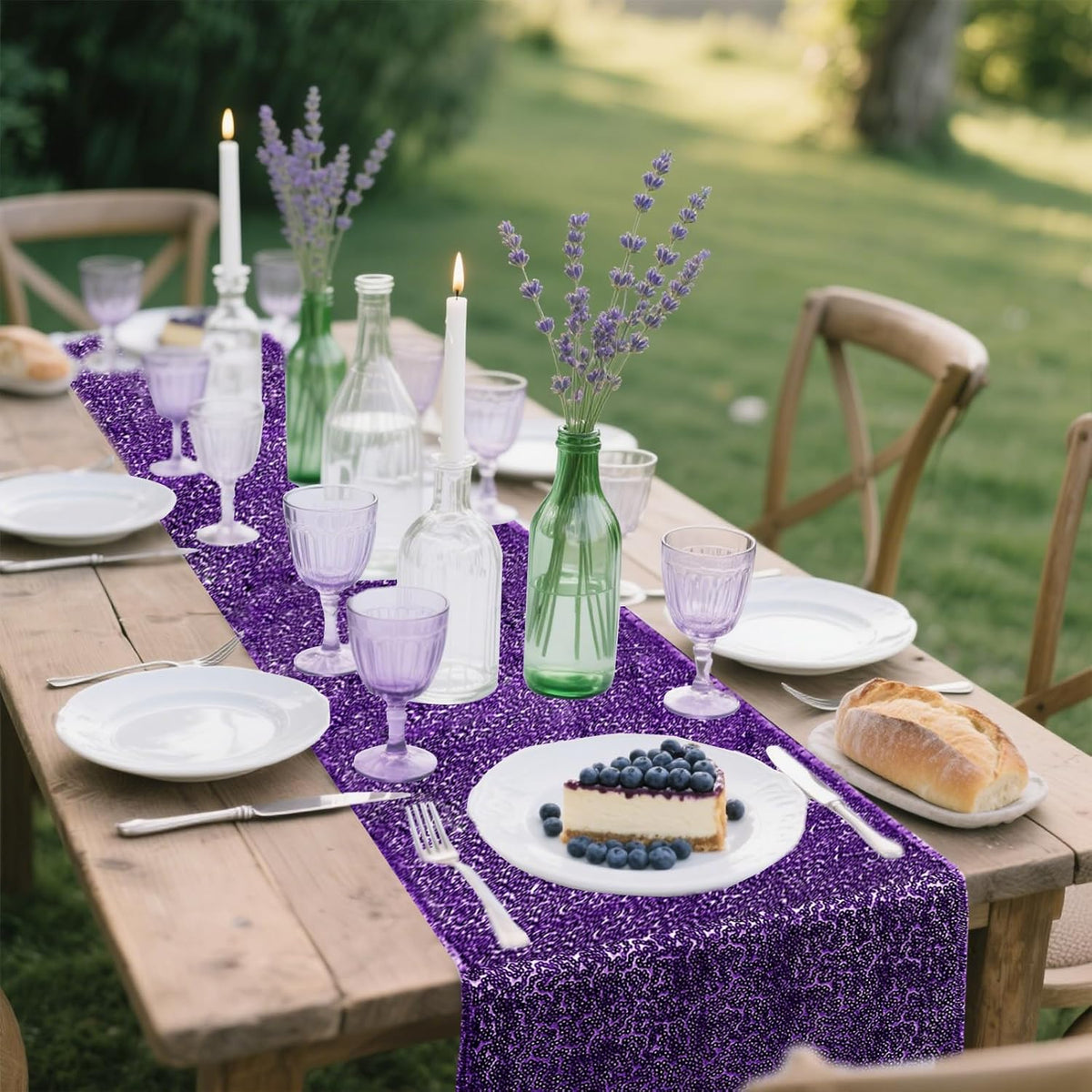 10 Packs 12 x 72 inches Sequin Table Runner, Purple Glitter Table Runner for Birthday Party