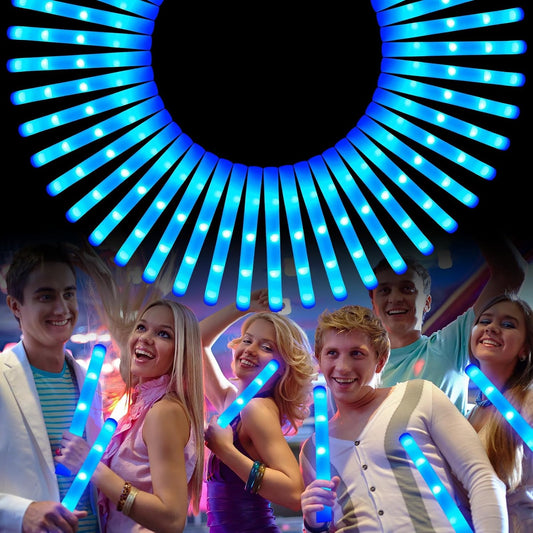 Foam Glow Sticks Bulk, 30 PCS Blue Light Up Foam Sticks 3 Modes, Glow Party Supplies for