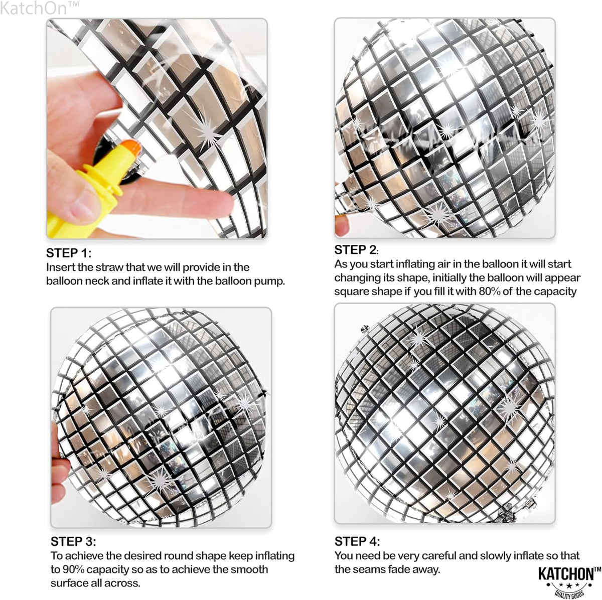 KatchOn, Big Silver Disco Ball Balloons - 22 Inch, Pack of 6 Disco Party Decorations | 4D Sphere