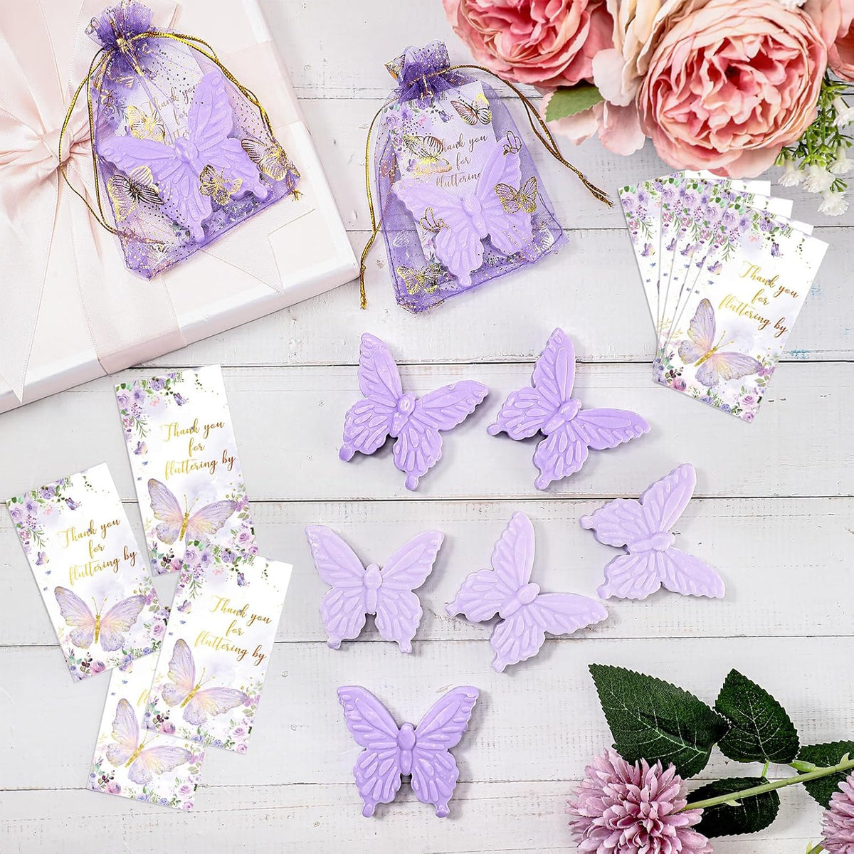 Dunzy 50 Set Butterfly Theme Baby Shower Favors for Guests Butterfly Soap Favors with Thanks You