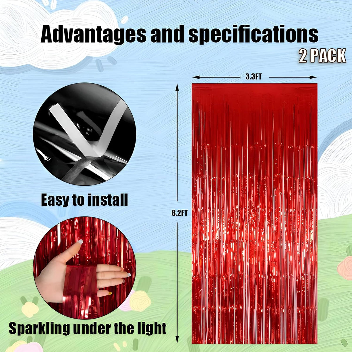 Keyali 2 Pack 3.3 * 8.3 ft Foil Curtain Metallic Tinsel Fringe Curtains Photo Booth Props Backdrop