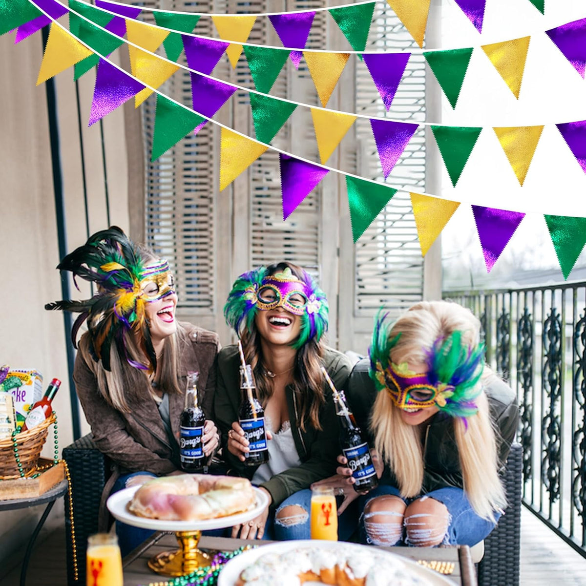 Mardi Gras Party Decorations Purple Green and Gold Metallic Fabric Triangle Pennant Banner Flag