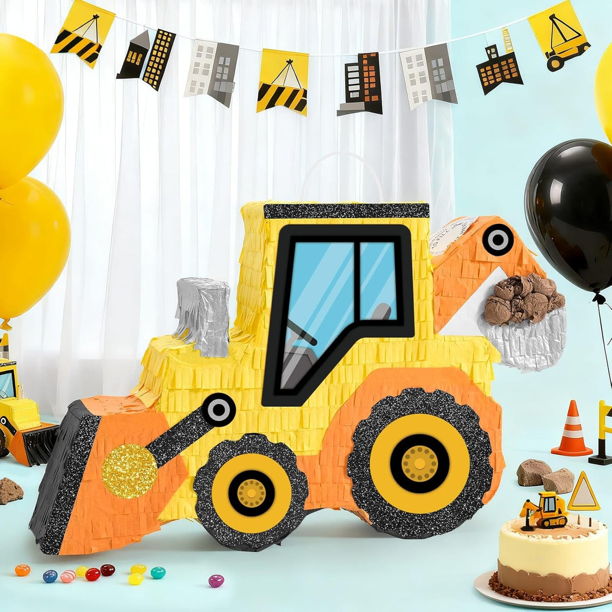 WERNNSAI Construction Pinata - Construction Party Supplies Dump Truck Pinata with Blindfold and Bat