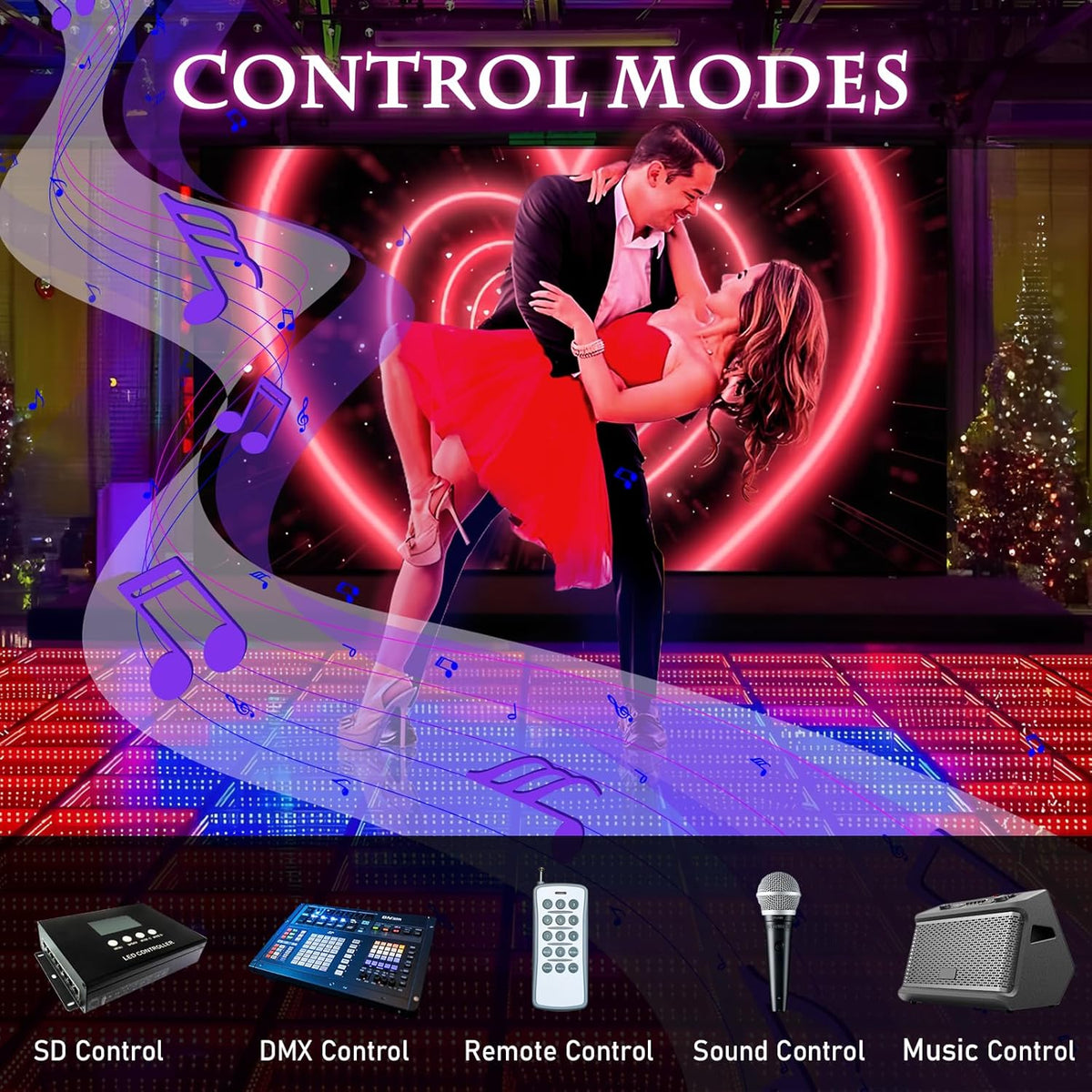 Dance Floor Stage Lights-Tempered Glass with Flight Case - RGB Color Changing Lights for Wedding