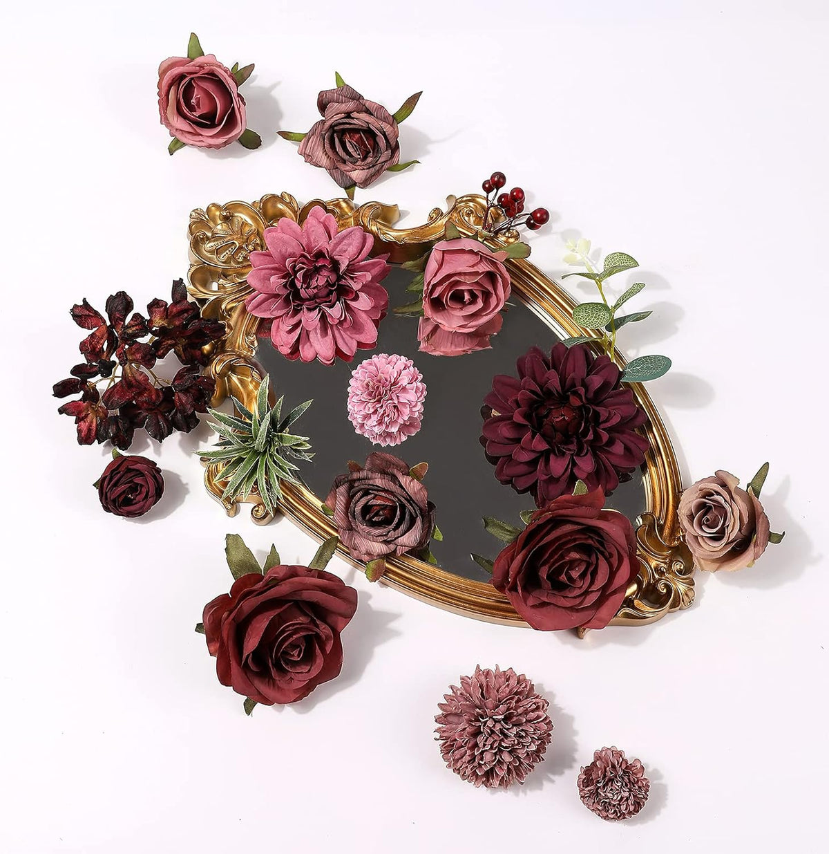 Serra Flora Artificial Flowers Combo Dahlia 25pcs Silk Fake Flowers Roses for DIY Wedding Bouquets