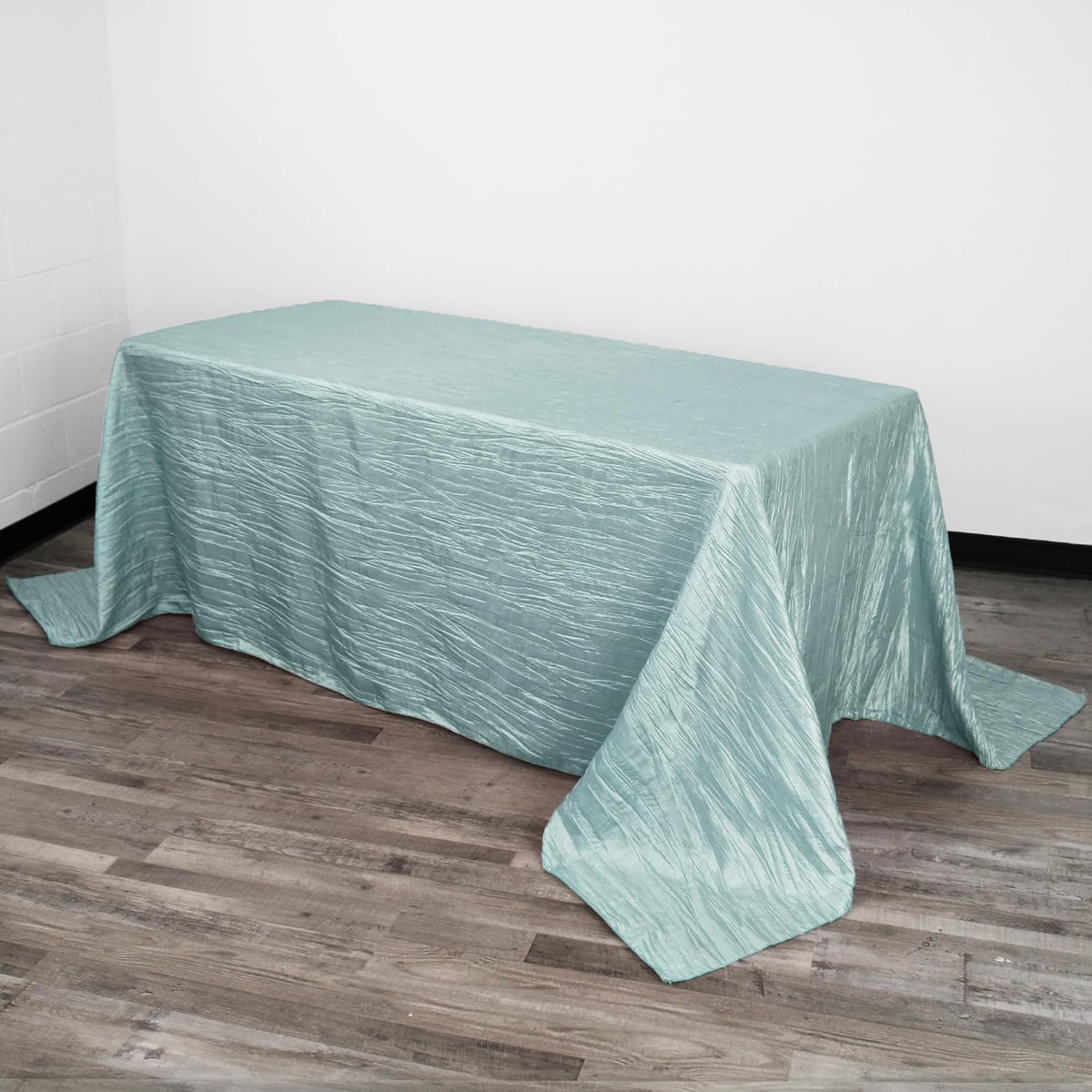 YOUR CHAIR COVERS - 90 x 132 inch Rectangular Crinkle Taffeta Tablecloth - Dusty Blue, Rectangle