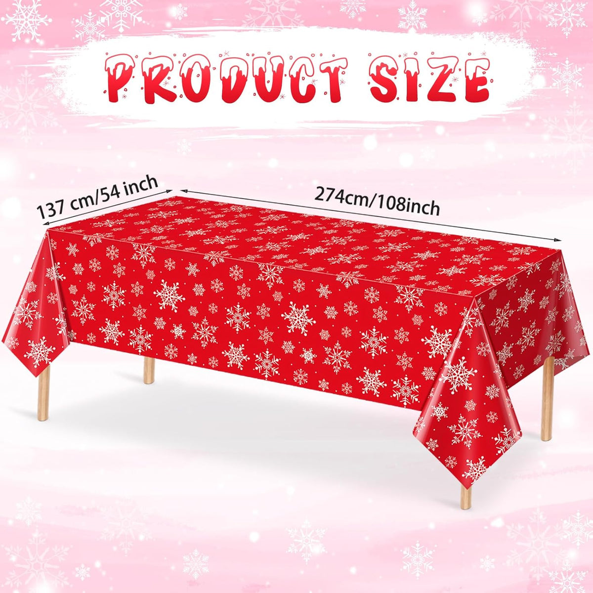 Jectivs 3 Pieces Christmas Snowflake Plastic Party Tablecloth Decorations,White Snowflake Red Xmas