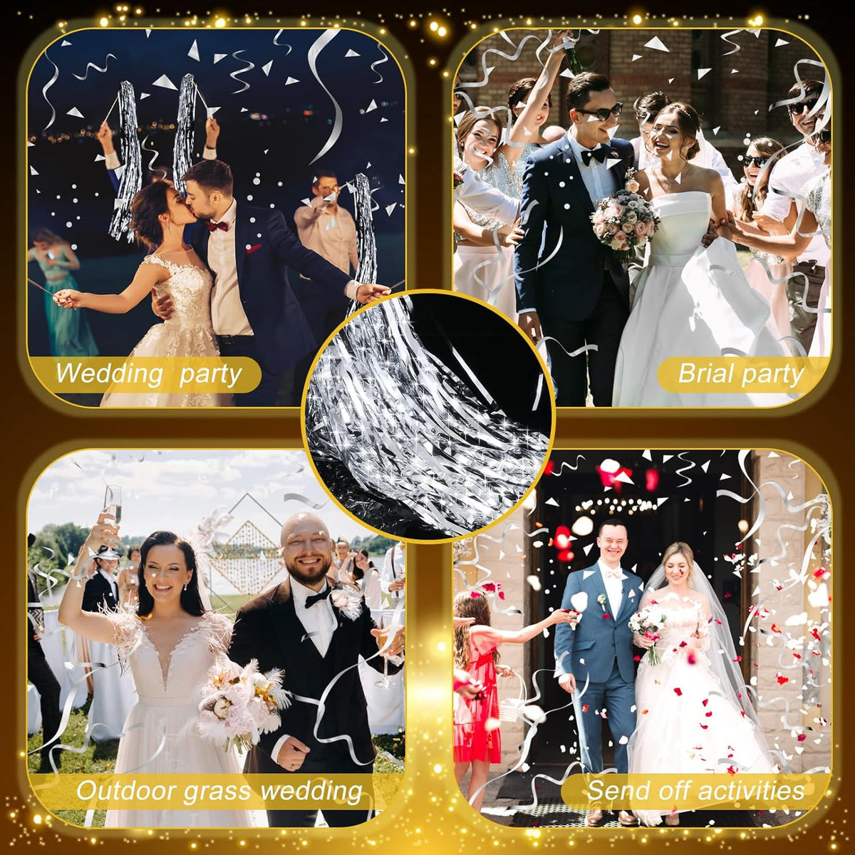 50 Pcs Wedding Fairy Wands with Bells Foil Tinsel Ribbon Stick Wands Tinsel Party Streamers with