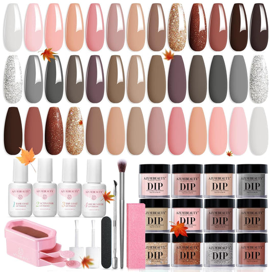 AZUREBEAUTY Dip Powder Nail Kit Classic Brown Nude Collection Glitter Fall 20 Colors Neutral