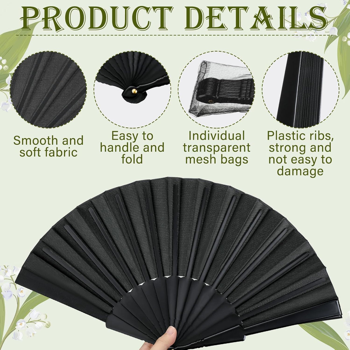 Wenqik 120 Pcs Wedding Folding Hand Fans Bulk Silk Fabric Chinese Handheld Foldable Clack Fans with