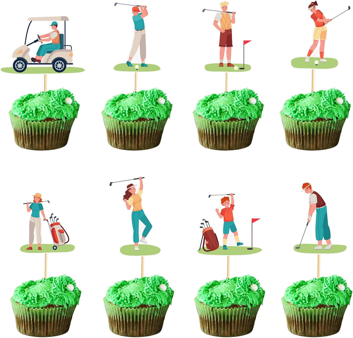 24pcs Golf Cupcake Toppers Golf Carts Cupcake Picks for Golf Sports Player Theme Baby Shower Kids