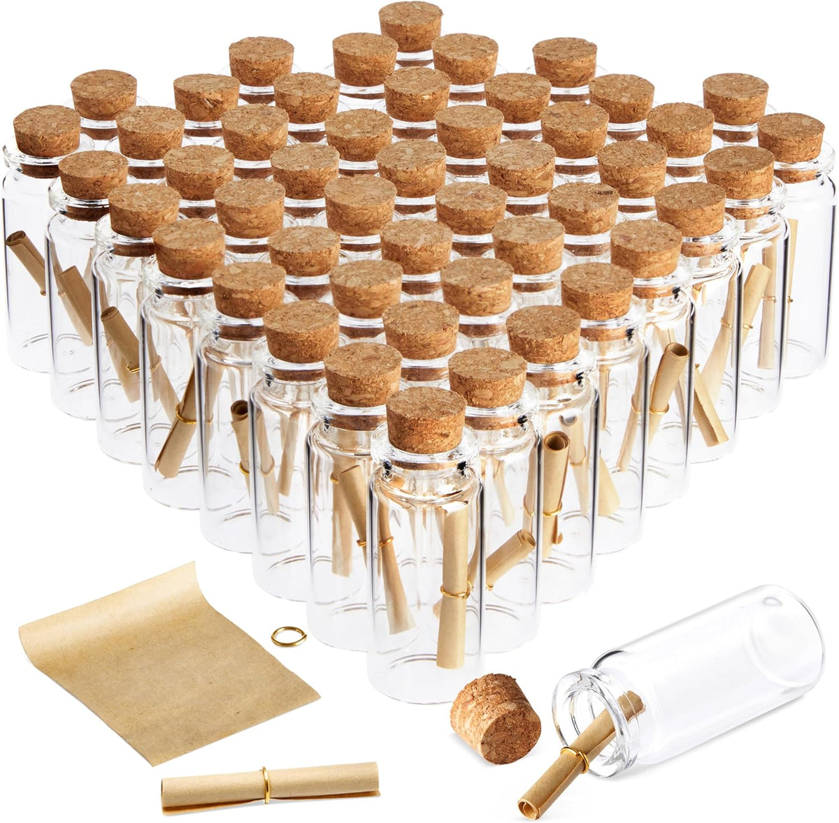 Bright Creations 48 Pack 10ml Create A Message In A Bottle Kit, Bulk Small Glass Cork Bottles with