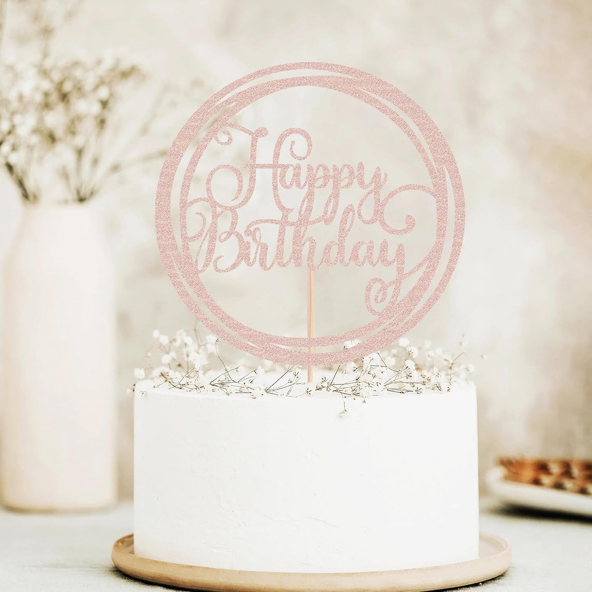 Happy Birthday Cake Topper - Rose Gold Glitter Happy Birthday Cake Decoration Supplies for Children