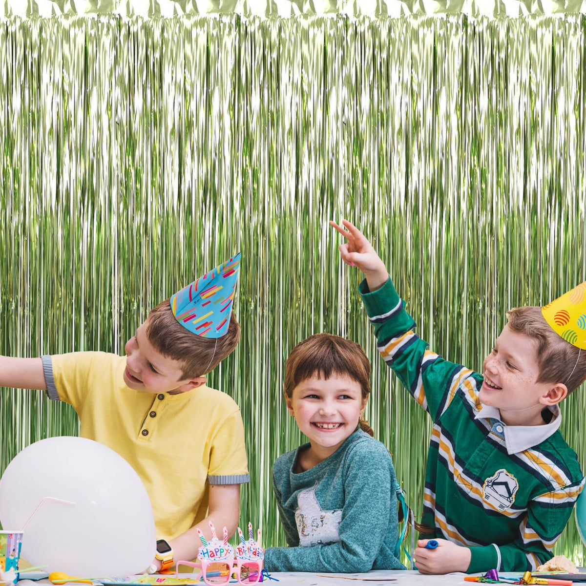 GOER 3.2 ft x 8.2 ft Metallic Tinsel Foil Fringe Curtains,Pack of 2 Party Streamer Backdrop for